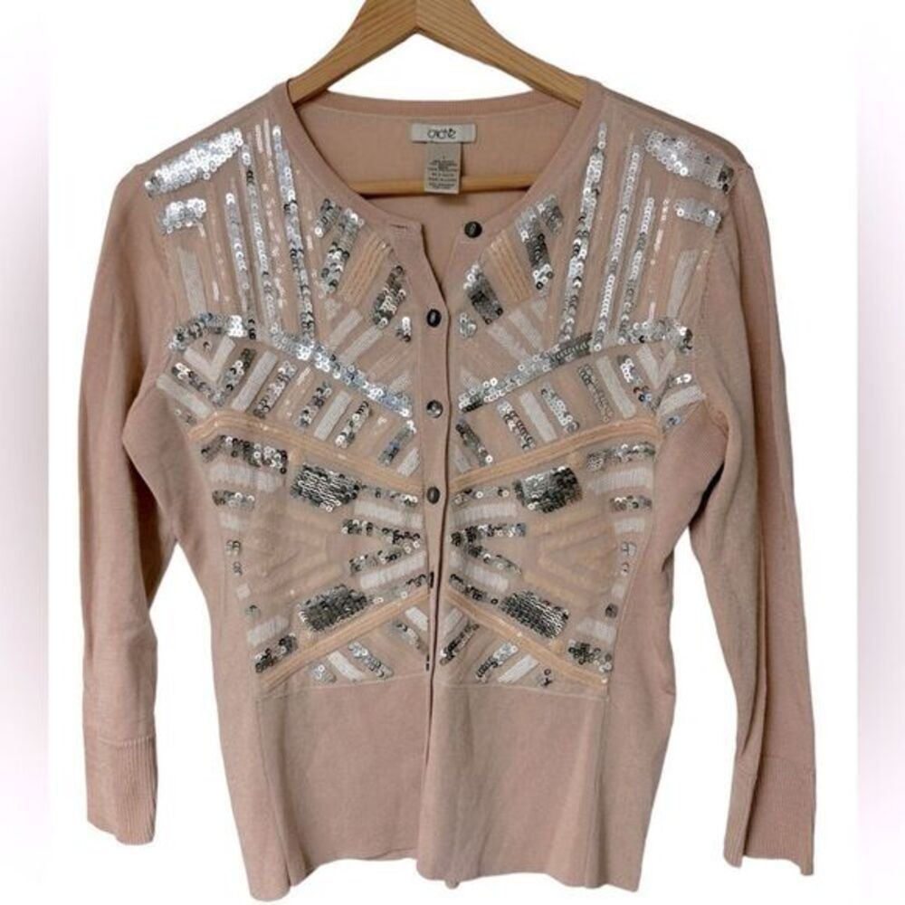 Cache Nude Metallic Sequin Size Small Light Cardi… - image 1